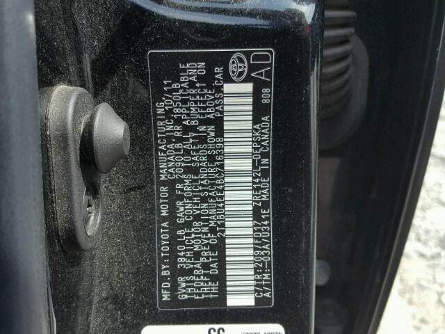 2T1BU4EE4BC716398 - 2011 TOYOTA COROLLA BA BLACK photo 10