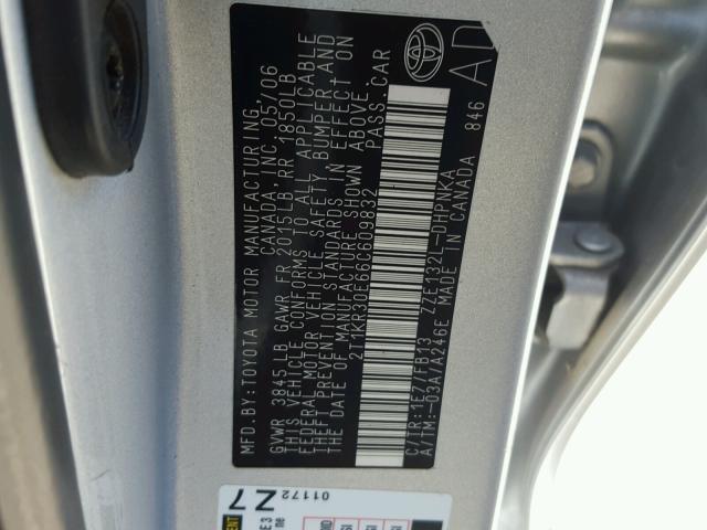 2T1KR30E66C609832 - 2006 TOYOTA COROLLA MA SILVER photo 10