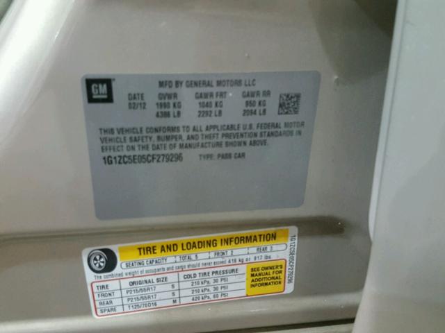 1G1ZC5E05CF279296 - 2012 CHEVROLET MALIBU 1LT 灰色 照片 10