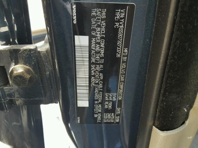 YV1RS592792733726 - 2009 VOLVO S60 2.5T BLUE photo 10