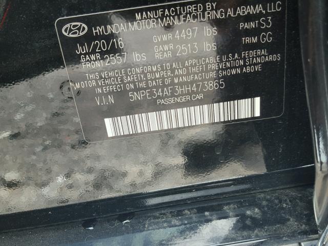 5NPE34AF3HH473865 - 2017 HYUNDAI SONATA SPO BLACK photo 10