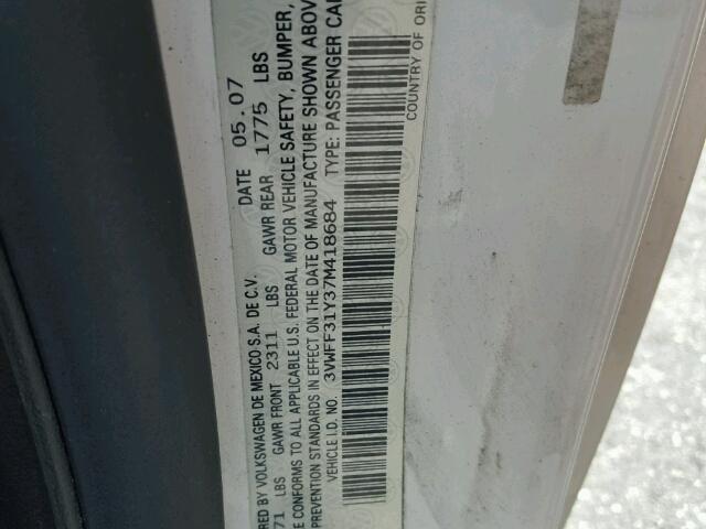 3VWFF31Y37M418684 - 2007 VOLKSWAGEN NEW BEETLE 白色 照片 10