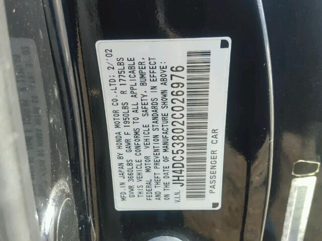 JH4DC53802C026976 - 2002 ACURA RSX BLACK photo 10