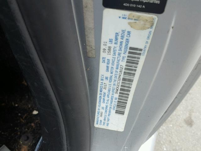 3VWCK21C32M418027 - 2002 VOLKSWAGEN NEW BEETLE 灰色 照片 10