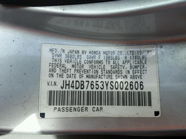 JH4DB7653YS002606 - 2000 ACURA INTEGRA LS SILVER photo 10