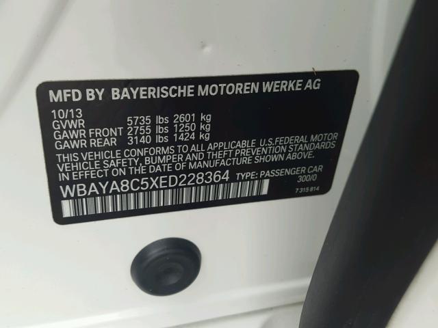 WBAYA8C5XED228364 - 2014 BMW 750 I WHITE photo 10