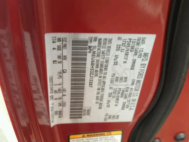 5LMEU68H53ZJ15287 - 2003 LINCOLN AVIATOR 红色 照片 10