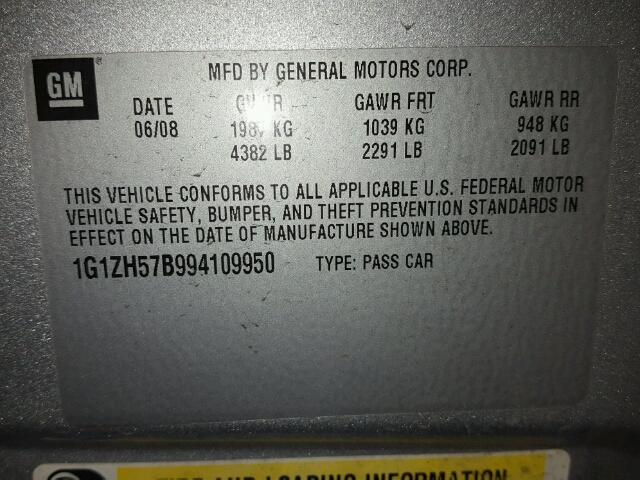 1G1ZH57B994109950 - 2009 CHEVROLET MALIBU 1LT 银色 照片 10