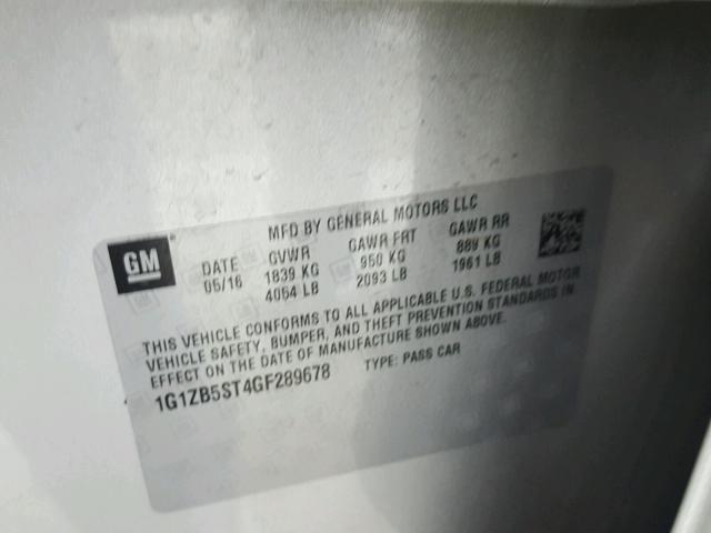 1G1ZB5ST4GF289678 - 2016 CHEVROLET MALIBU LS 银色 照片 10