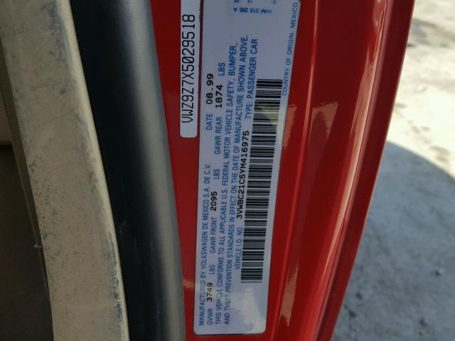 3VWBC21C5YM416975 - 2000 VOLKSWAGEN NEW BEETLE 红色 照片 10