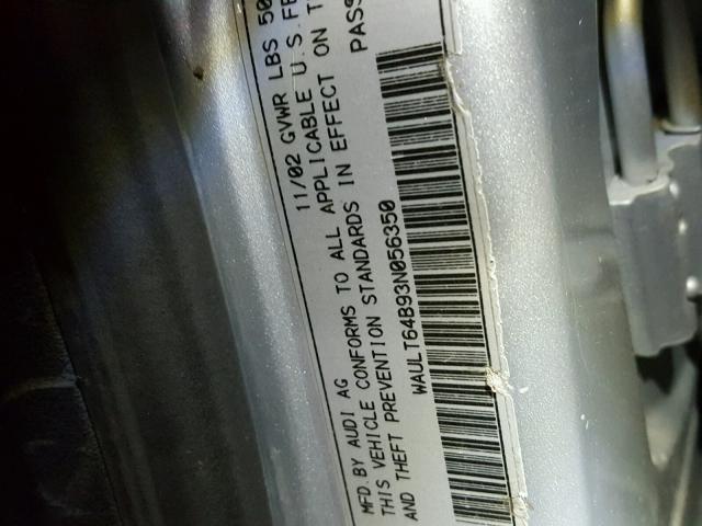 WAULT64B93N056350 - 2003 AUDI A6 3.0 QUA GRAY photo 10