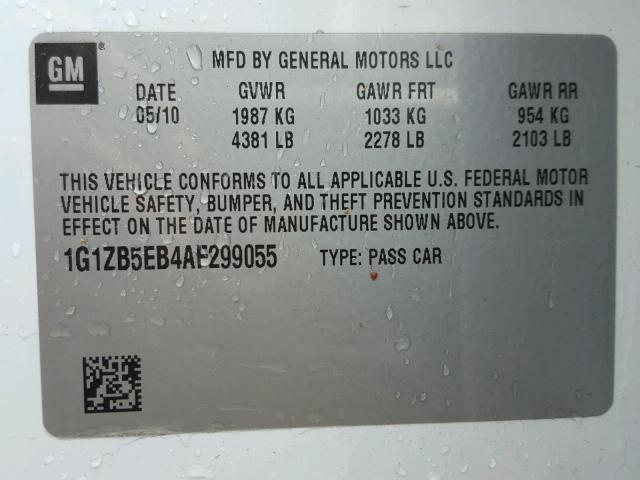 1G1ZB5EB4AF299055 - 2010 CHEVROLET MALIBU LS 白色 照片 10