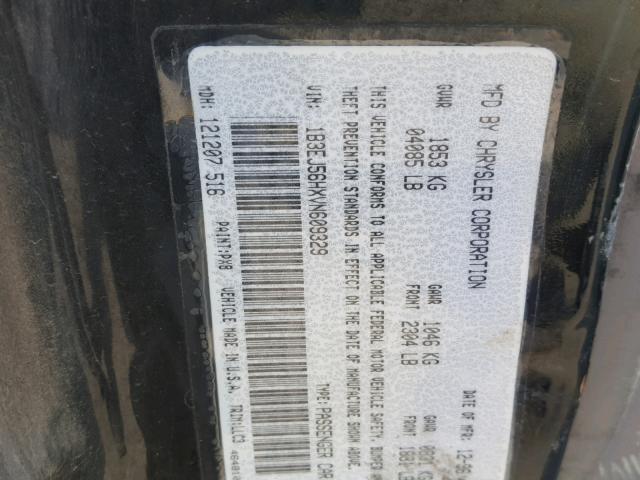 1B3EJ56HXVN609329 - 1997 DODGE STRATUS ES BLACK photo 10