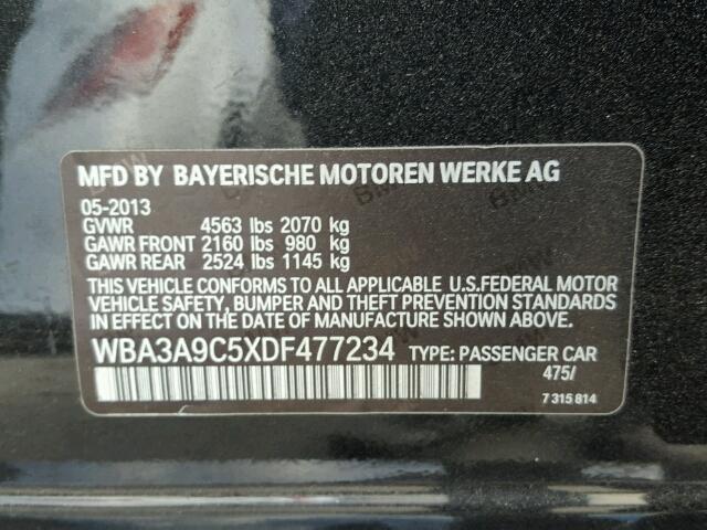 WBA3A9C5XDF477234 - 2013 BMW 335 I BLACK photo 10