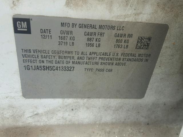 1G1JA5SH5C4133327 - 2012 CHEVROLET SONIC LS 白色 照片 10