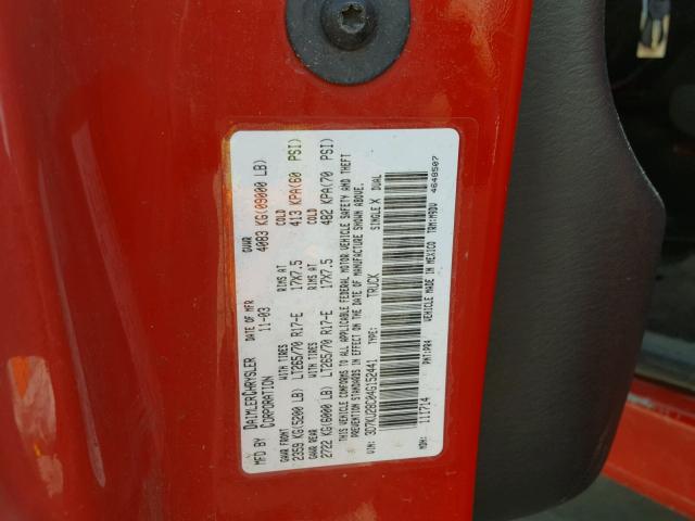 3D7KU28C04G152441 - 2004 DODGE RAM 2500 S RED photo 10