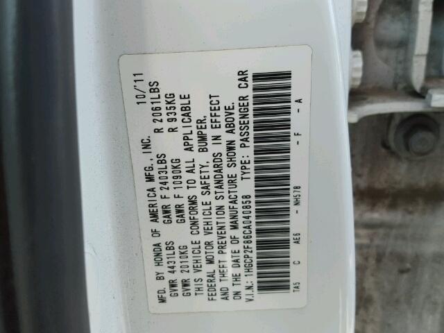 1HGCP2F86CA040858 - 2012 HONDA ACCORD EXL Ağ foto 10