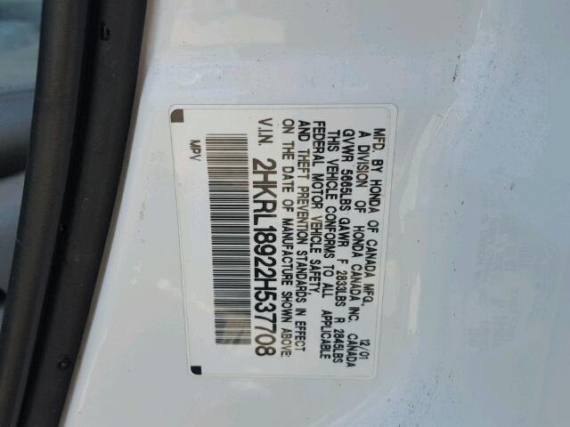 2HKRL18922H537708 - 2002 HONDA ODYSSEY EX WHITE photo 10