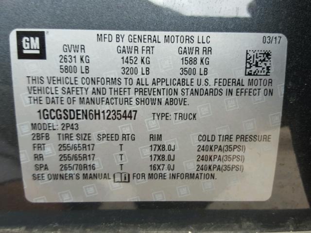 1GCGSDEN6H1235447 - 2017 CHEVROLET COLORADO Z GRAY photo 10