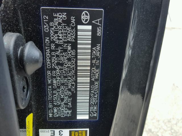 JTKJF5C79C3042185 - 2012 TOYOTA SCION TC 黑色 照片 10