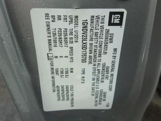 1GNDV23LX6D176793 - 2006 CHEVROLET UPLANDER L 银色 照片 10