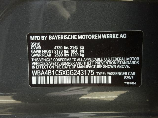 WBA4B1C5XGG243175 - 2016 BMW 435 I GRAY photo 10