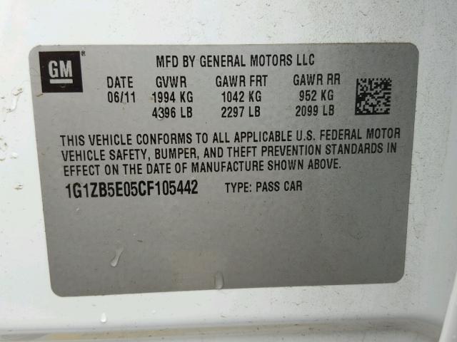 1G1ZB5E05CF105442 - 2012 CHEVROLET MALIBU LS 白色 照片 10