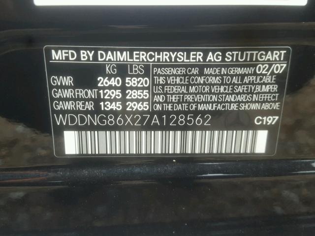 WDDNG86X27A128562 - 2007 MERCEDES-BENZ S 550 4MAT BLACK photo 10