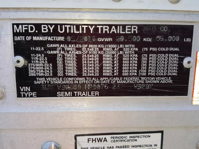 1UYVS2539HP907624 - 2017 UTILITY TRAILER WHITE photo 10