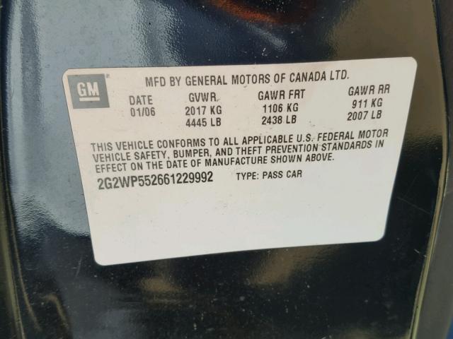 2G2WP552661229992 - 2006 PONTIAC GRAND PRIX BLACK photo 10