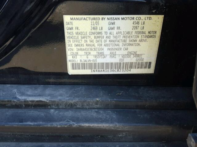 1N4BA41E36C823204 - 2006 NISSAN MAXIMA SE BLACK photo 10