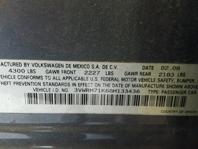 3VWRM71K68M133436 - 2008 VOLKSWAGEN JETTA SE GRAY photo 10