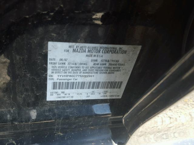 1YVHP80C775M62991 - 2007 MAZDA 6 I Սև լուսանկար 10