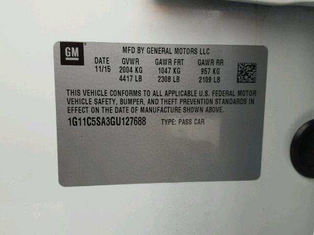 1G11C5SA3GU127688 - 2016 CHEVROLET MALIBU LIM 白色 照片 10