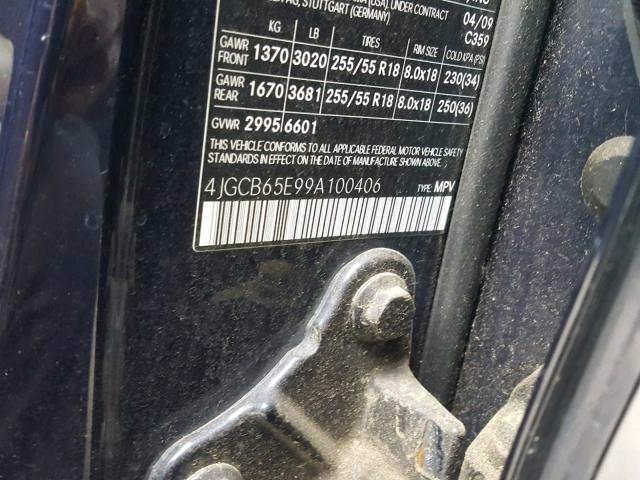 4JGCB65E99A100406 - 2009 MERCEDES-BENZ R 350 4MAT BLUE photo 10