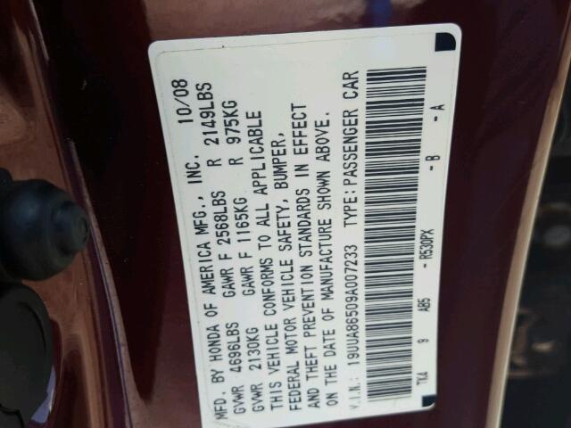 19UUA86509A007233 - 2009 ACURA TL MAROON photo 10