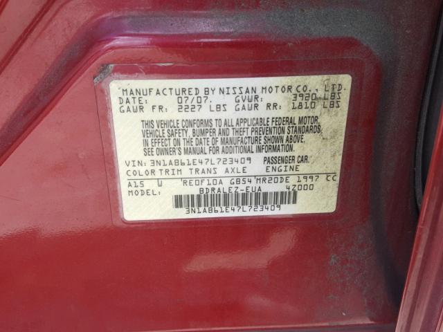 3N1AB61E47L723409 - 2007 NISSAN SENTRA 2.0 RED photo 10