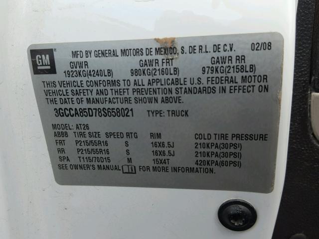 3GCCA85D78S658021 - 2008 CHEVROLET HHR PANEL WHITE photo 10