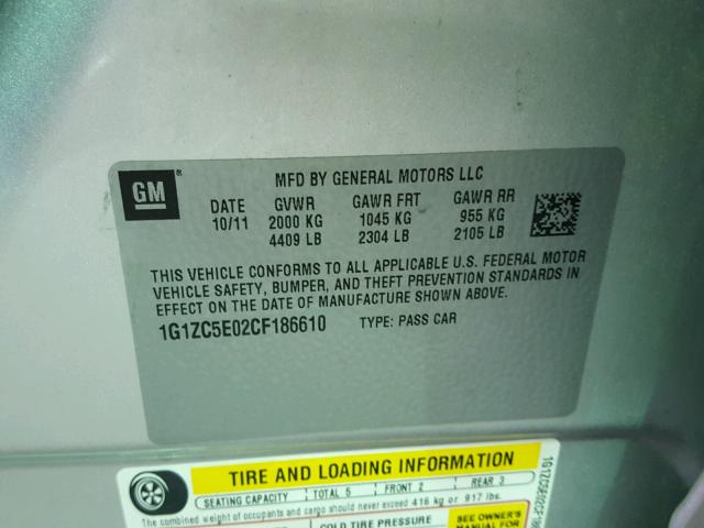 1G1ZC5E02CF186610 - 2012 CHEVROLET MALIBU 1LT 银色 照片 10