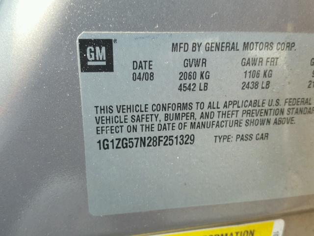 1G1ZG57N28F251329 - 2008 CHEVROLET MALIBU LS BROWN photo 10