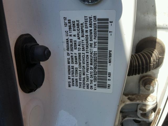 19XFB2F96DE003701 - 2013 HONDA CIVIC EXL Ağ foto 10