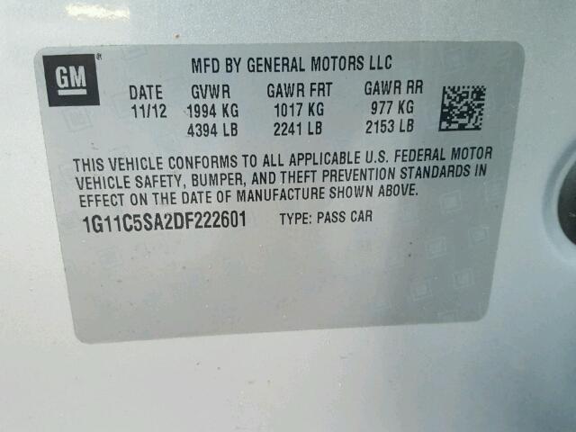 1G11C5SA2DF222601 - 2013 CHEVROLET MALIBU 1LT SILVER photo 10