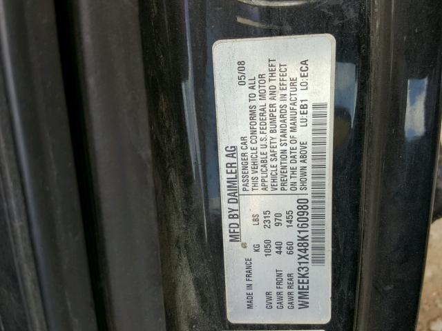 WMEEK31X48K160980 - 2008 SMART FORTWO PAS 黑色 照片 10