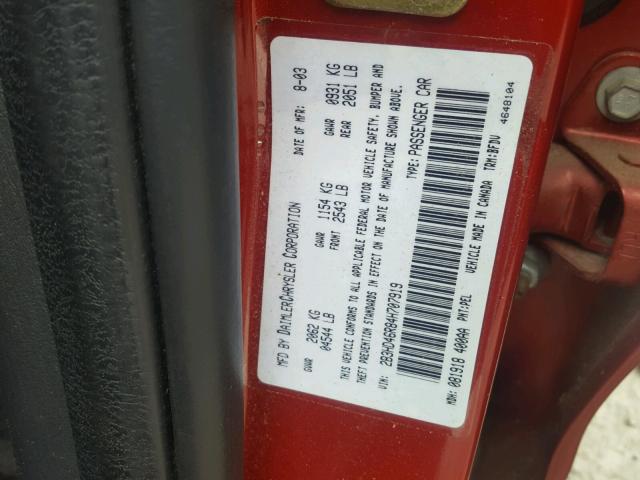 2B3HD46R84H707919 - 2004 DODGE INTREPID S 红色 照片 10