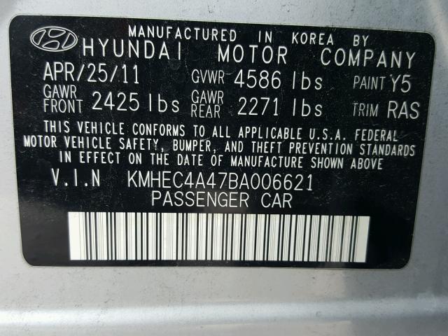 KMHEC4A47BA006621 - 2011 HYUNDAI SONATA HYB SILVER photo 10