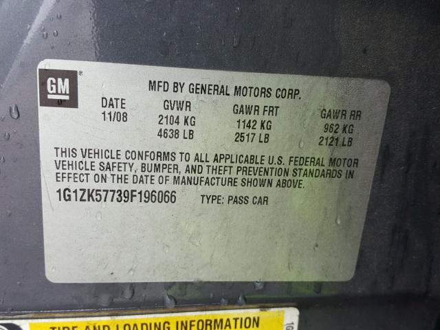 1G1ZK57739F196066 - 2009 CHEVROLET MALIBU LTZ 灰色 照片 10