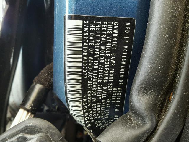 3VW517AT0HM807077 - 2017 VOLKSWAGEN BEETLE S/S 蓝色 照片 10