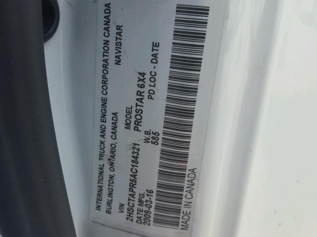 2HSCTAPR5AC184321 - 2010 INTERNATIONAL PROSTAR WHITE photo 10