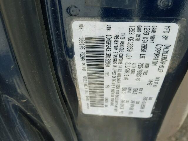 1D4GP24313B152990 - 2003 DODGE GRAND CARA BLUE photo 10