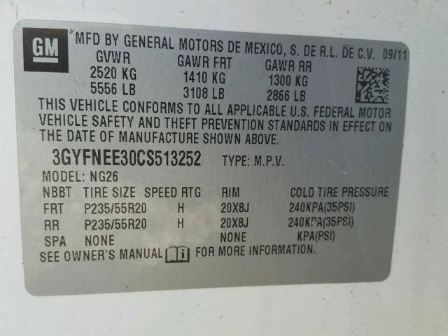 3GYFNEE30CS513252 - 2012 CADILLAC SRX PERFOR 白色 照片 10